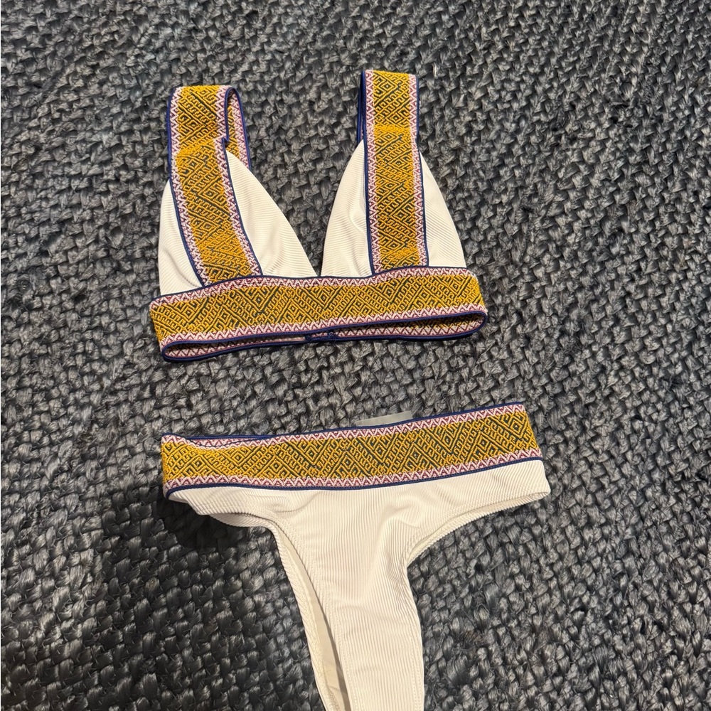 White and Yellow Patterned Bikini Set